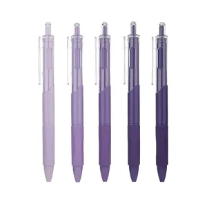 Set of 5 minimalist gradient purple 0.5mm retractable gel pens for school and office