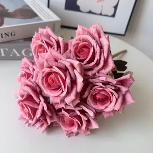 Detail of 7-head cappuccino artificial rose bouquet for home and wedding decor
