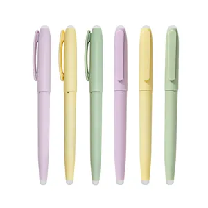 Set di 6 penne gel cancellabili in colori pastello: viola, giallo e verde per una scrittura fluida.