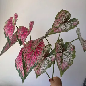 3D Printed 5-Prong Caladium Leaves Artificial Greenery For Wedding Home Office Decor Simulation Tropical Plants Fake Foliage