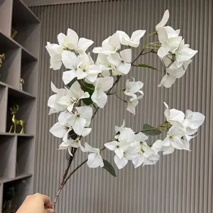 Weiße künstliche Bougainvillea-Zweig mit 3 Gabeln für Heim- und Hochzeitsdekoration