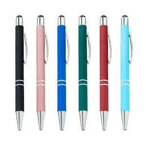 Set of 6 colorful metal click ballpoint pens with capacitive stylus tips