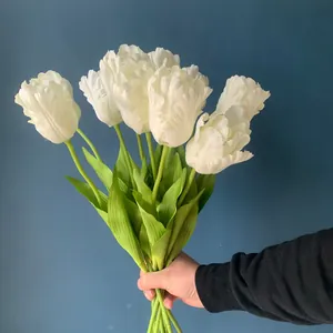 Artificial Parrot Tulip Single Stem Silk Fabric Flower White Faux Tulip For Wedding Home Decoration Photography Prop Flower Stem