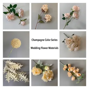 Champagner Künstliche Blumen Seide Rosen Pfingstrose Hortensie Für Hochzeit Hotel Bühne Dekor Falsche Floristik DIY Blumenstiel