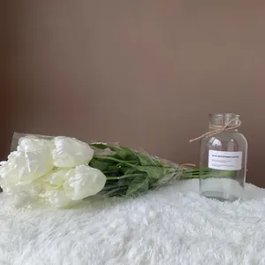 Realistic large white parrot tulips bouquet for wedding and elegant home decoration