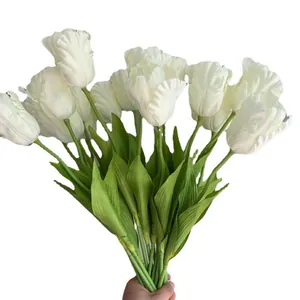 Realistic artificial white parrot tulips bouquet for elegant home and wedding decoration.