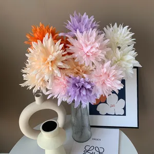 Colorful artificial 3-head dahlia flower bouquet for wedding and interior home decoration