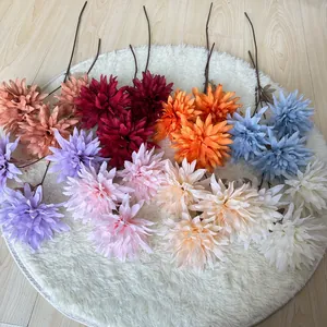Multicolor artificial 3-head chrysanthemum flowers for wedding and home decoration.