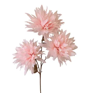 Artificial 3-head pink flame chrysanthemum branch for elegant wedding floral decor