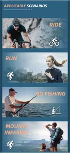 Lifestyle scenes showing polarized sunglasses used for cycling, running, fishing, and hiking.