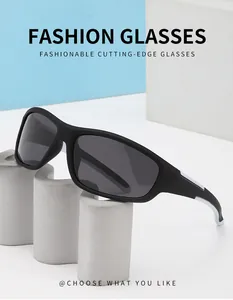 Close-up detail of men's sporty polarized sunglasses with sleek black frames