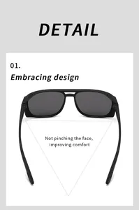 Detailed view of black sports sunglasses with hollow side shields and double bridge