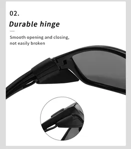 Detailed macro view of durable hinge on black sports cycling sunglasses