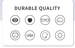 Informational icons showing the durable quality features for polarized sports sunglasses