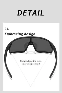 Dettaglio degli occhiali da ciclismo con design avvolgente per comfort facciale e protezione