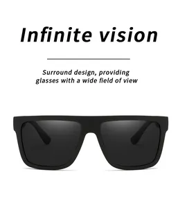 Modern black square polarized sunglasses with wide vision surround design for men