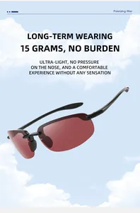 Close-up detail of ultra-light 15g polarized fishing sunglasses with red lenses