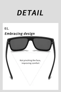 Macro detail view of matte black square frame men's sunglasses highlighting comfort design