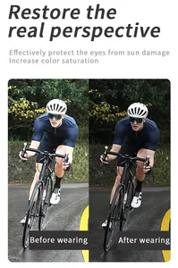 Comparison showing the polarized effect of cycling sunglasses under bright outdoor sun