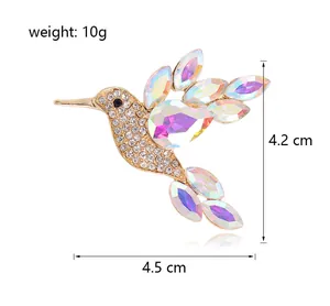 Detailed size and weight specifications for this elegant hummingbird crystal brooch