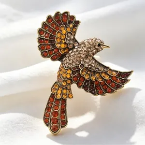 Eleganter Vintage-Elster-Vogel-Brosche mit bernsteinfarbenen Strasssteinen für Revers