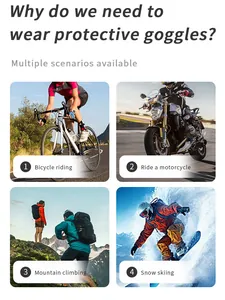 Schutzbrille für verschiedene Szenarien: Radfahren, Motorradfahren und Skifahren.