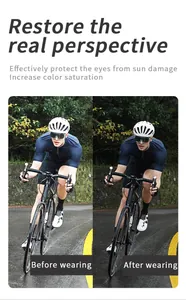 Detailvergleich des visuellen Effekts der Radsport-Sonnenbrille vor und nach dem Gebrauch.