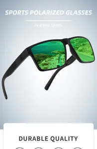Sports polarized sunglasses with green mirrored lenses for cycling and fishing activities