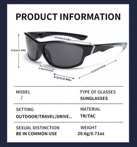 Technical specifications and dimensions of black polarized sports sunglasses for cycling
