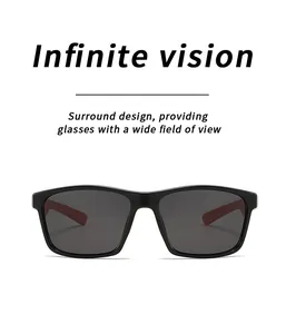 Front view of polarized square sports sunglasses with wide field surround design
