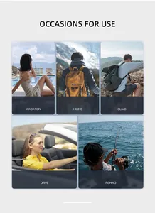 Collage di scene che mostrano occhiali da sole sportivi per pesca, trekking e guida