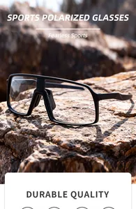 Detailed view of photochromic cycling sunglasses resting on a rock in natural sunlight.
