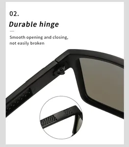Detailed close-up showing the durable hinge of black polarized outdoor sports cycling sunglasses