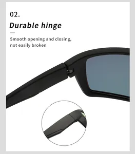 Close-up detail showing the durable metal hinge of these matte black sports sunglasses