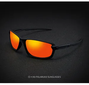 Side view of professional polarized sports sunglasses with vibrant orange mirrored lenses.