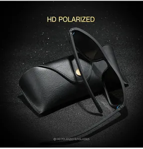 Side view of matte black polarized sports sunglasses with high-quality leather case