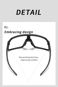 Detailed view of the black wrap-around cycling glasses frame designed for maximum comfort