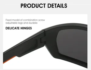 Gros plan détaillé des charnières à vis durables sur des lunettes de soleil de sport noires.