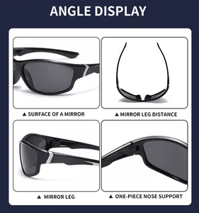 Detailed views of temple distance, nose support and lens surface of sport sunglasses.