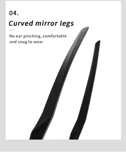 Close-up detail of ergonomic matte black curved mirror legs for cycling sunglasses temples