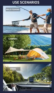 Detail showing outdoor use scenarios for polarized sports sunglasses like fishing and driving.