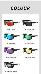 Polarized sports sunglasses color guide showing various mirror lens options and frames