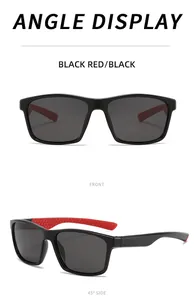 Detail view showing front and 45-degree angle of black square polarized sunglasses