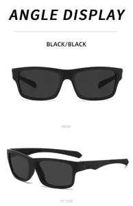 Detailed view of matte black polarized sports sunglasses showing front and side angles.