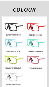 Various color options for photochromic cycling glasses including red, blue and green
