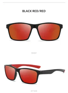 Polarized square outdoor sports sunglasses with red mirrored lenses for driving and cycling