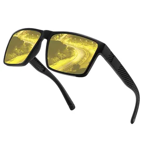 Detailed perspective of men's polarized night vision cycling glasses with yellow lenses