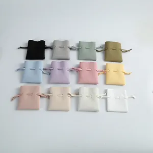 Microfiber Faux Leather Jewelry Pouch Flip Cover Microfiber Drawstring Velvet Bag For Necklace Earring Earphone Storage Organizer Bag