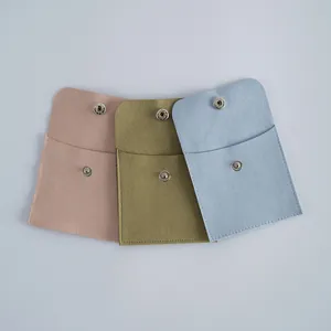 Lot de trois pochettes colorées en velours microfibre avec bouton-pression pour bijoux