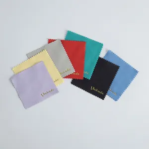 Detailed macro shot of various colorful microfiber cleaning cloths for jewelry and watches